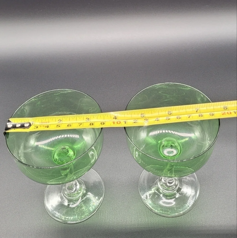 CHAMPAGNE/SHERBET GOBLETS Set of 2 Pale Green Coupe Bowl/Clear Cut Stem Vintage‍
